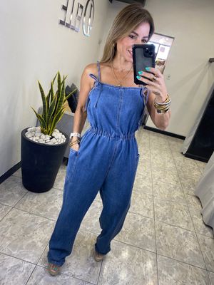 Denim Blue Bow Ties Front Overall