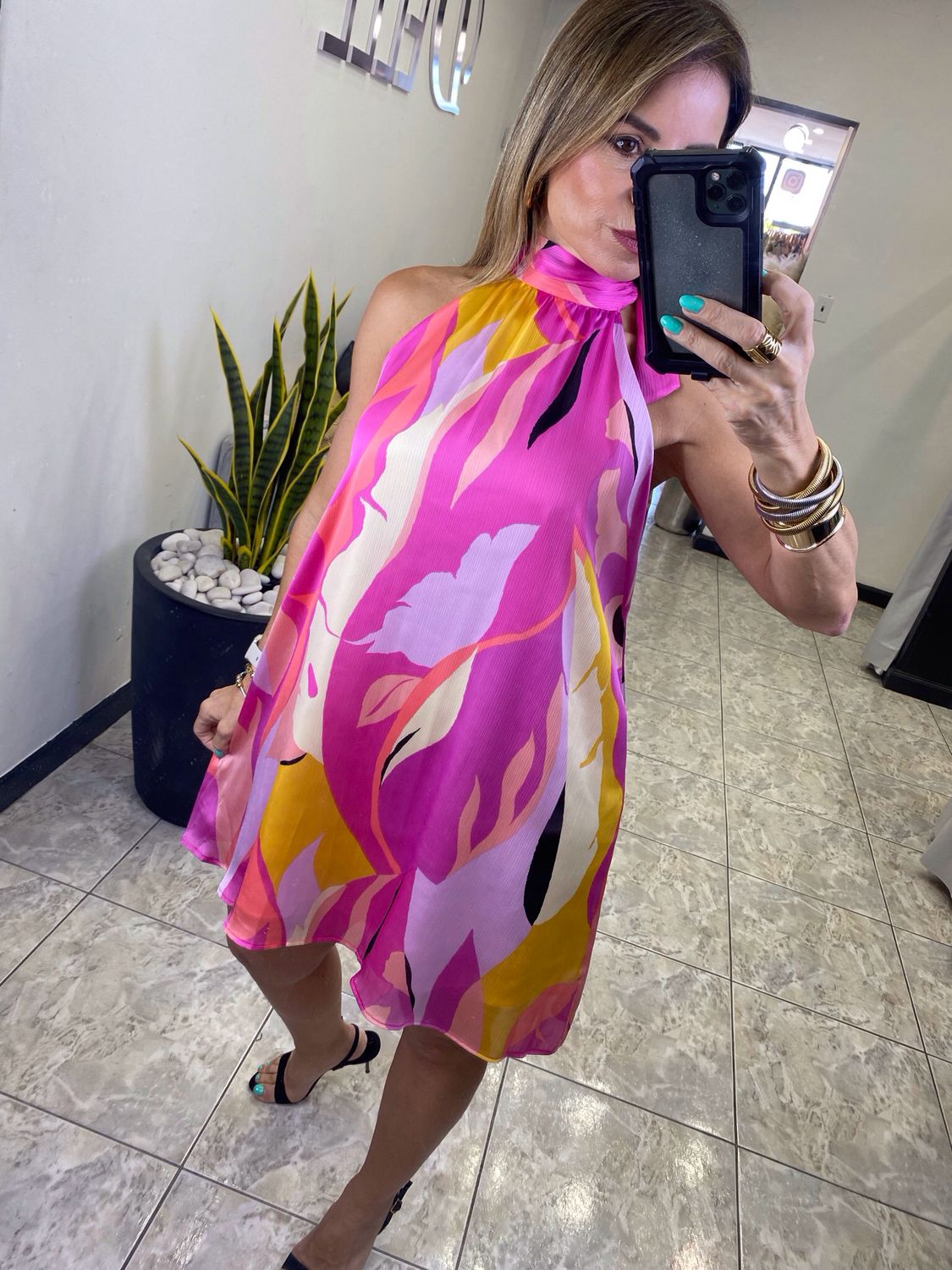 Pink Shades Of Paradise Halter Line Dress
