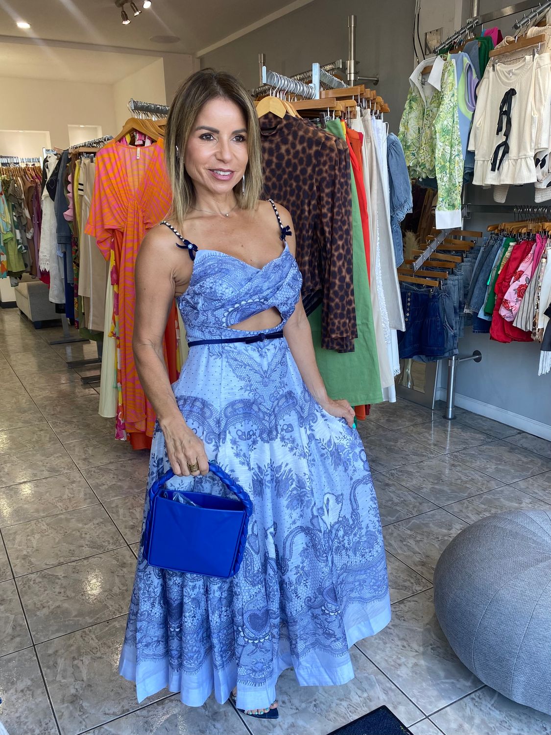 Blue Contrast Midi Dress