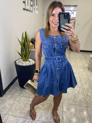 Blue Denim With Belt Mini Dress