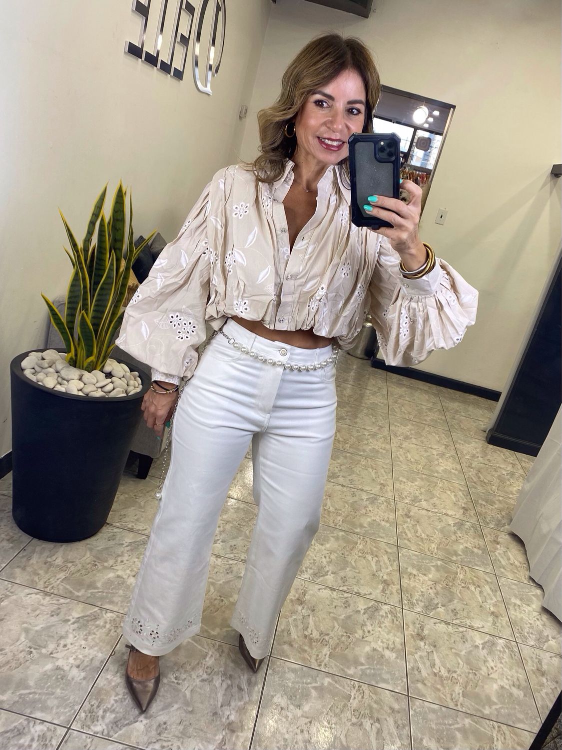 White or Black Classy Eyelet Detail Pant