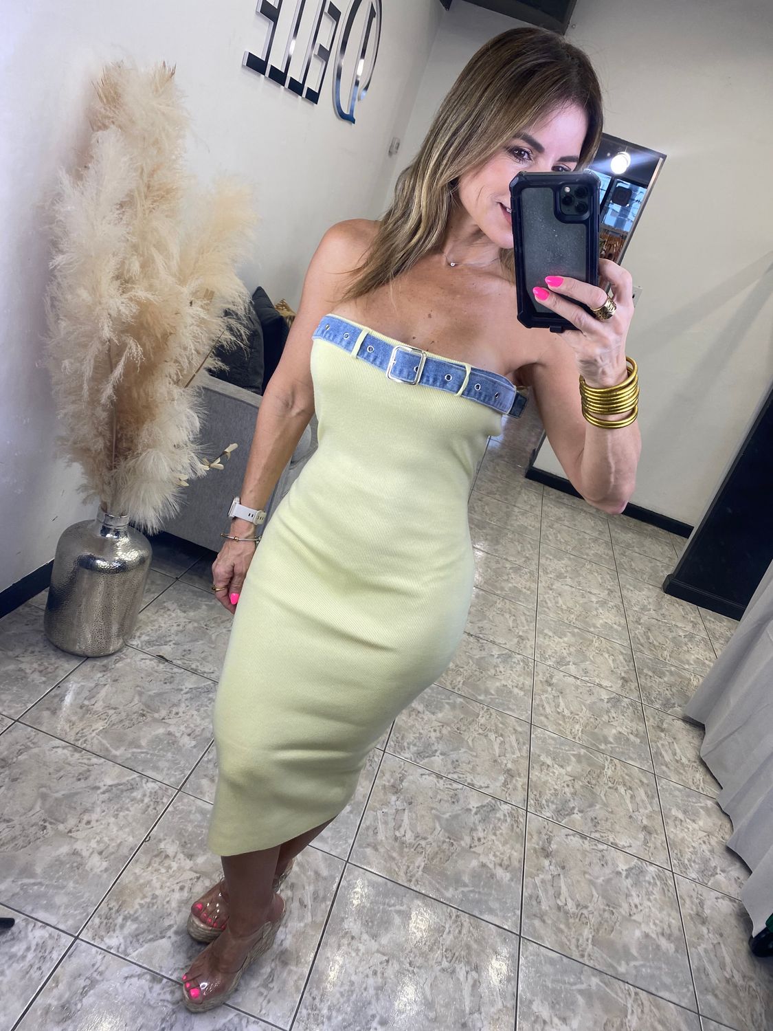 Yellow, Pink or White Bodycon Midi Dress