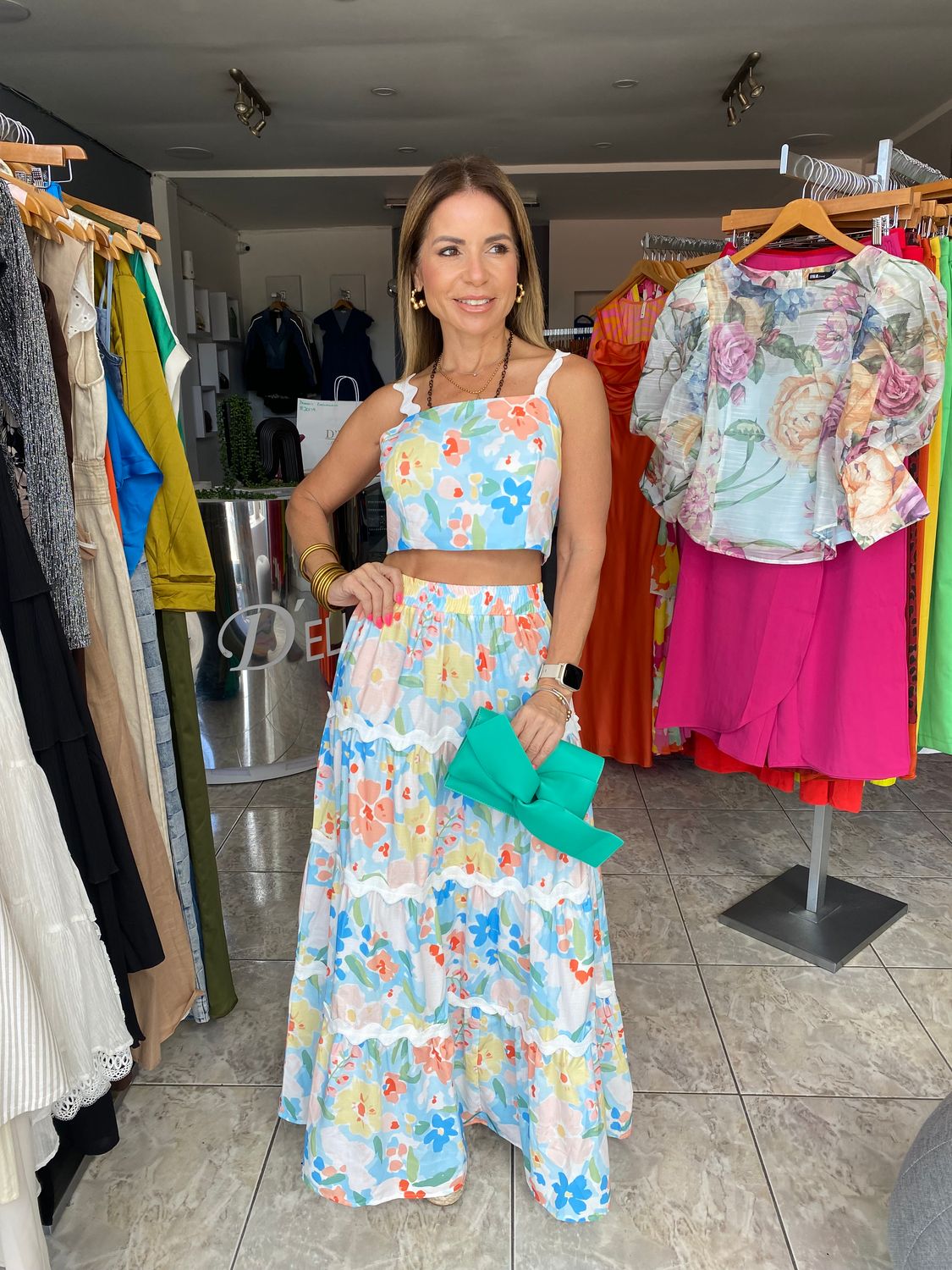 Loght Blue Blossom Elegance Skirt Set