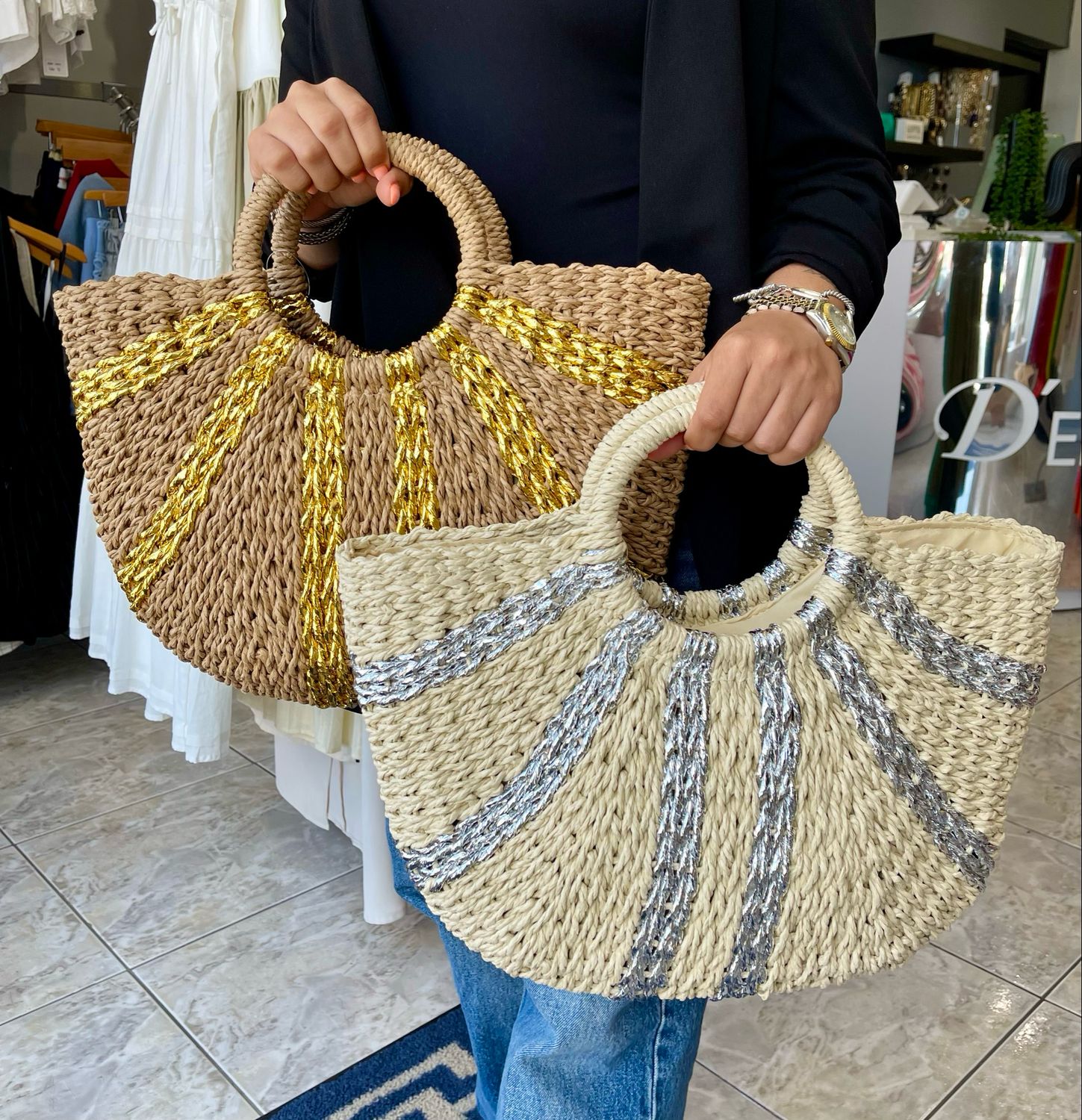 Silver-Crème or Gold-Taupe Hand Tote