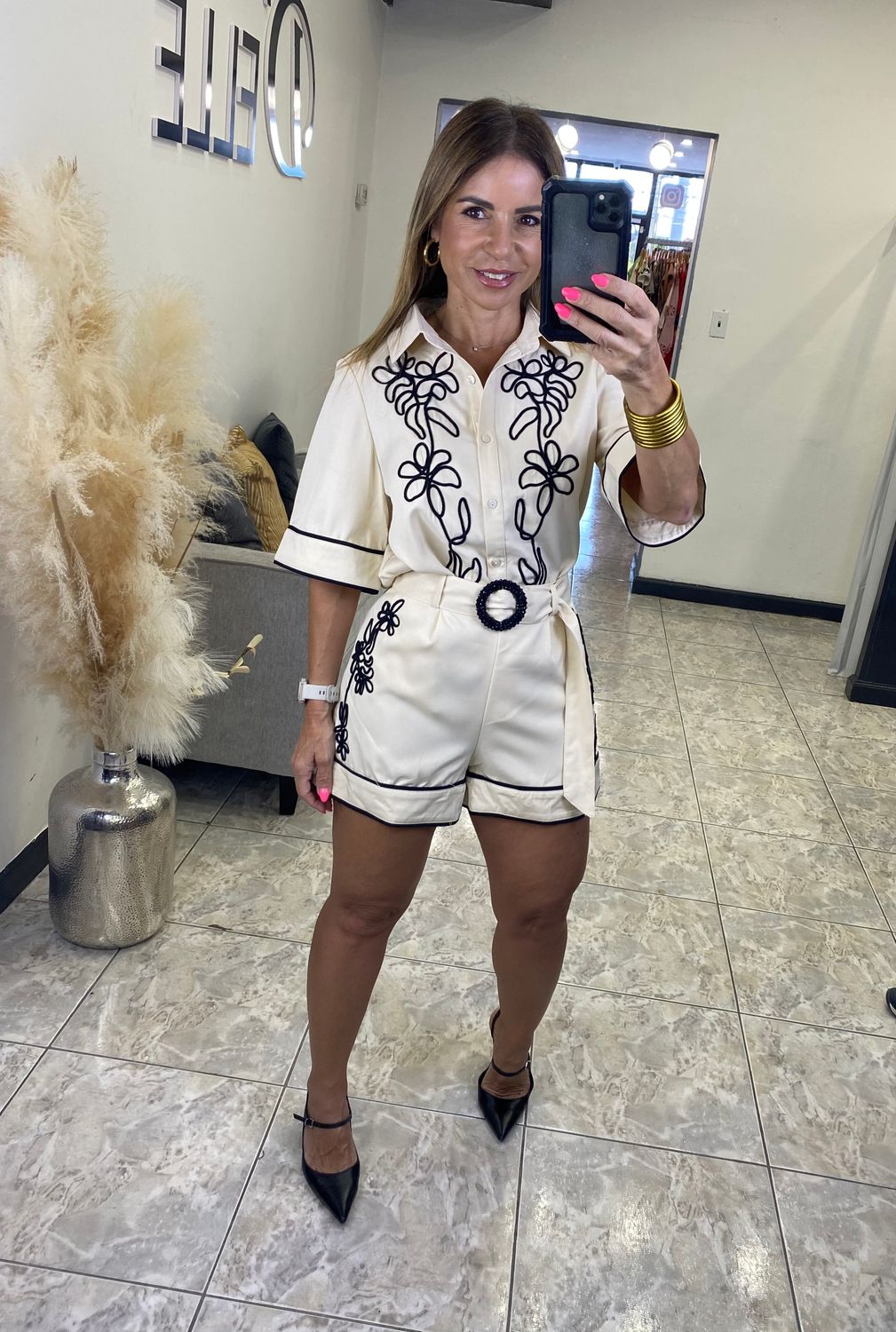 Beige/Black Short Set