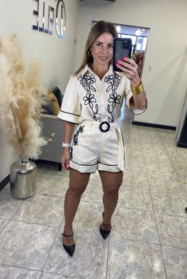 Beige/Black Short Set