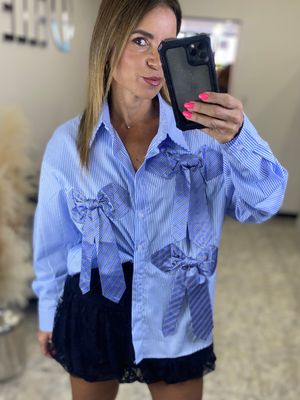 Baby Blue Ribbon Details Blouse 