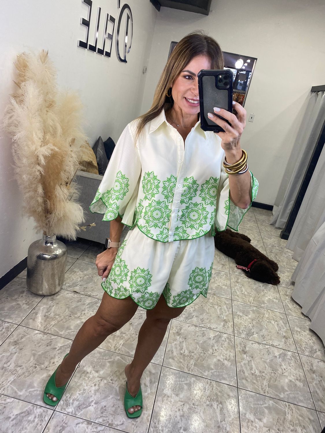 Creme Green Short Set
