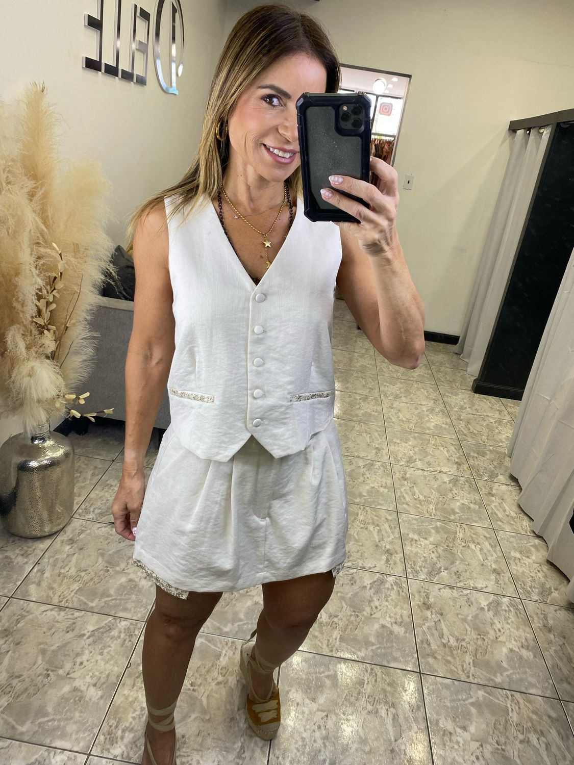 Creme Beige Short/Vest Set