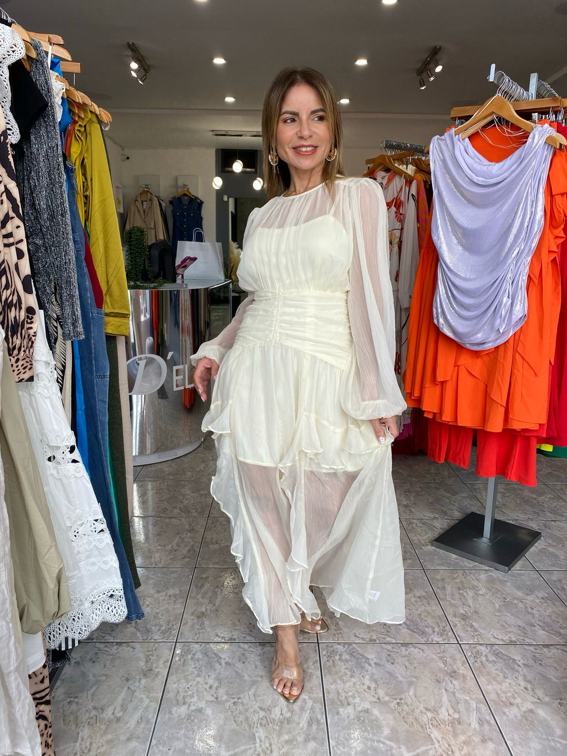 Beige Boho Flowy Dress