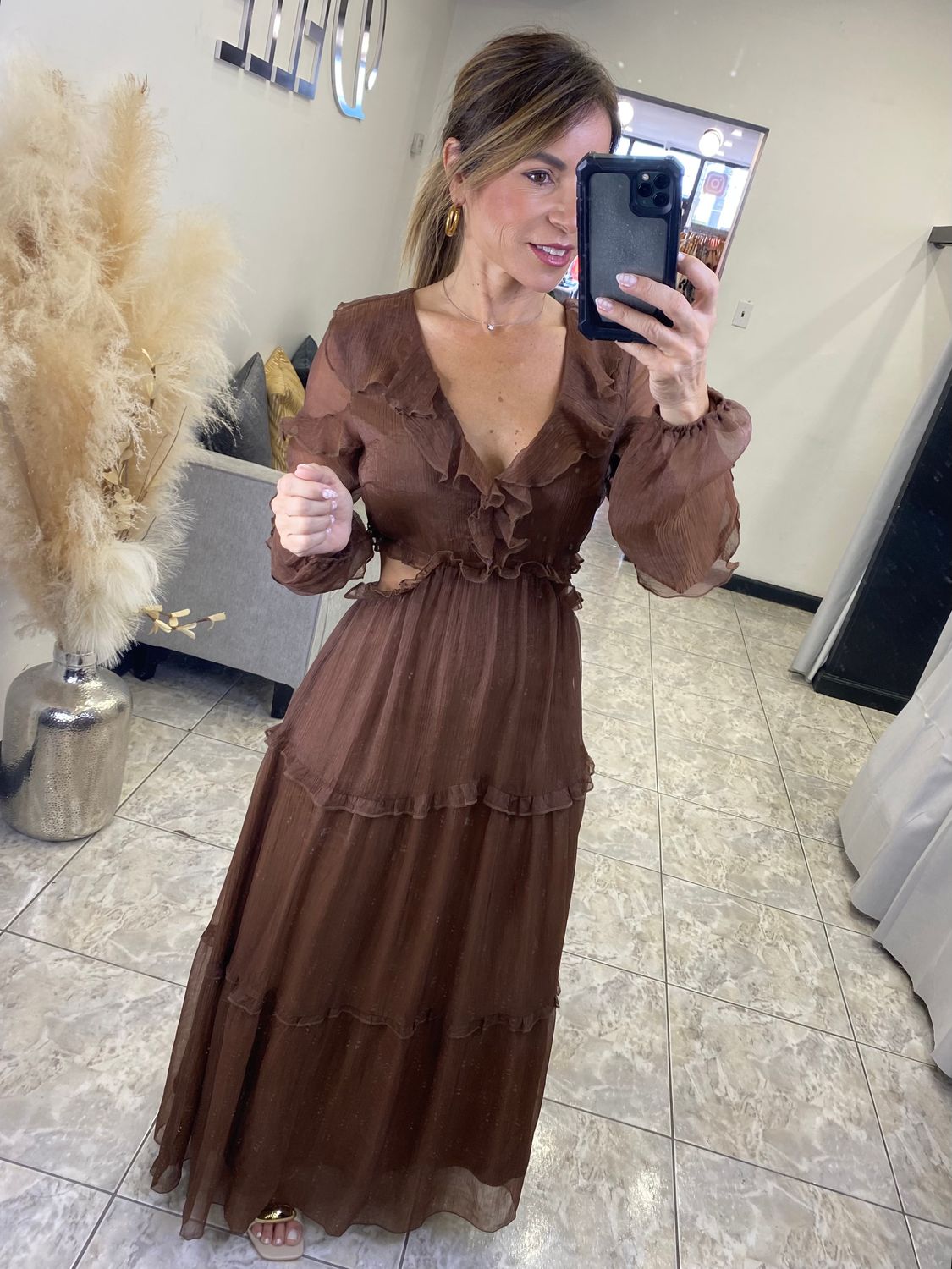 Mocca Flowy Maxi Dress