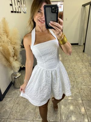 Ivory White Halter Short Dress