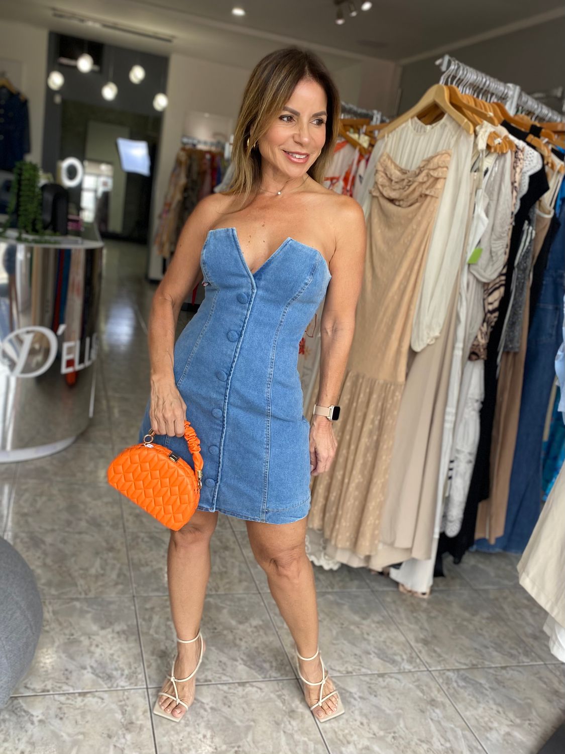 Medium Denim Tube Short Dress