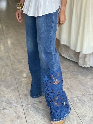 Mid Blue Detail Lace Jean