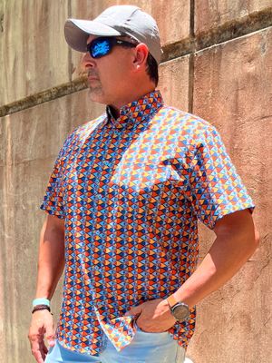Multi Orange Fish Men Top