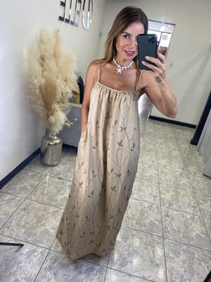Taupe Floral Embroidery Dress