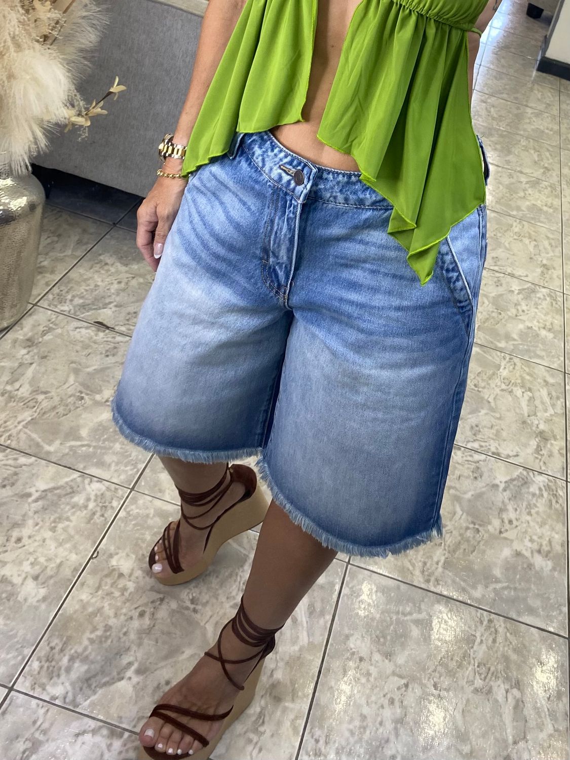 Lt Denim Mid Waisted Baggy Bermudas