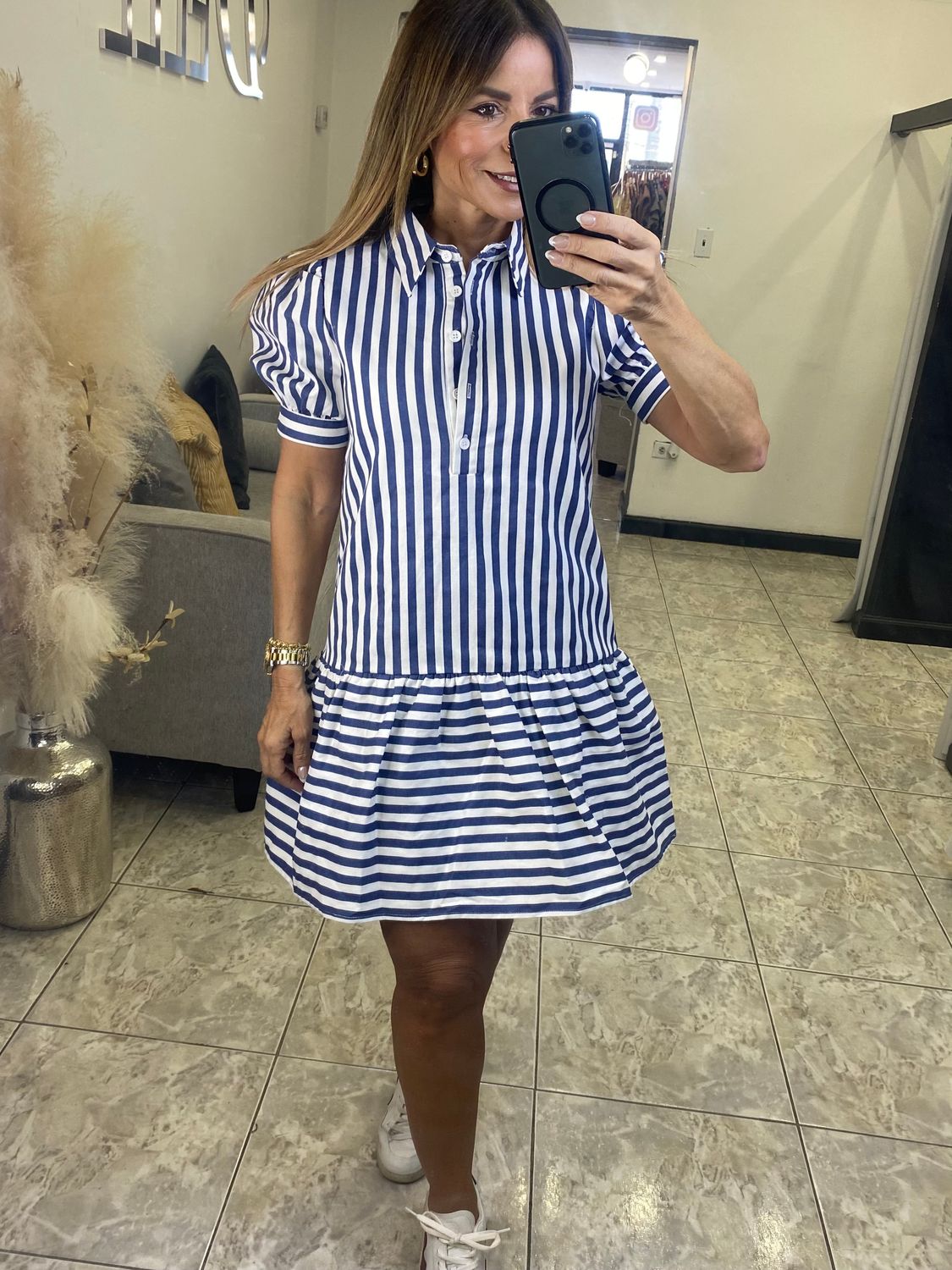 Blue Striped Ballon Dress