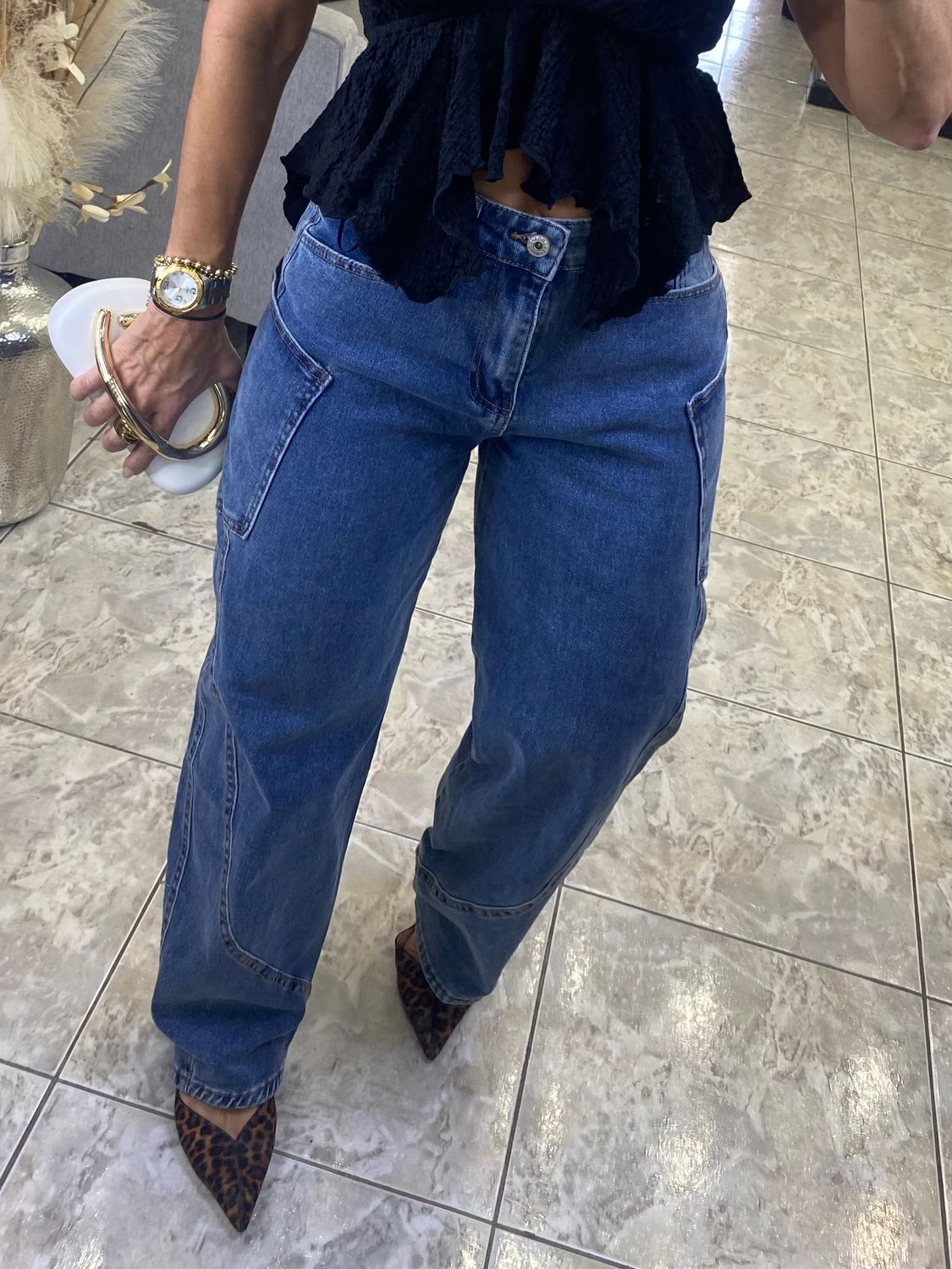 Medium Blue High Rise Barrel Jeans 