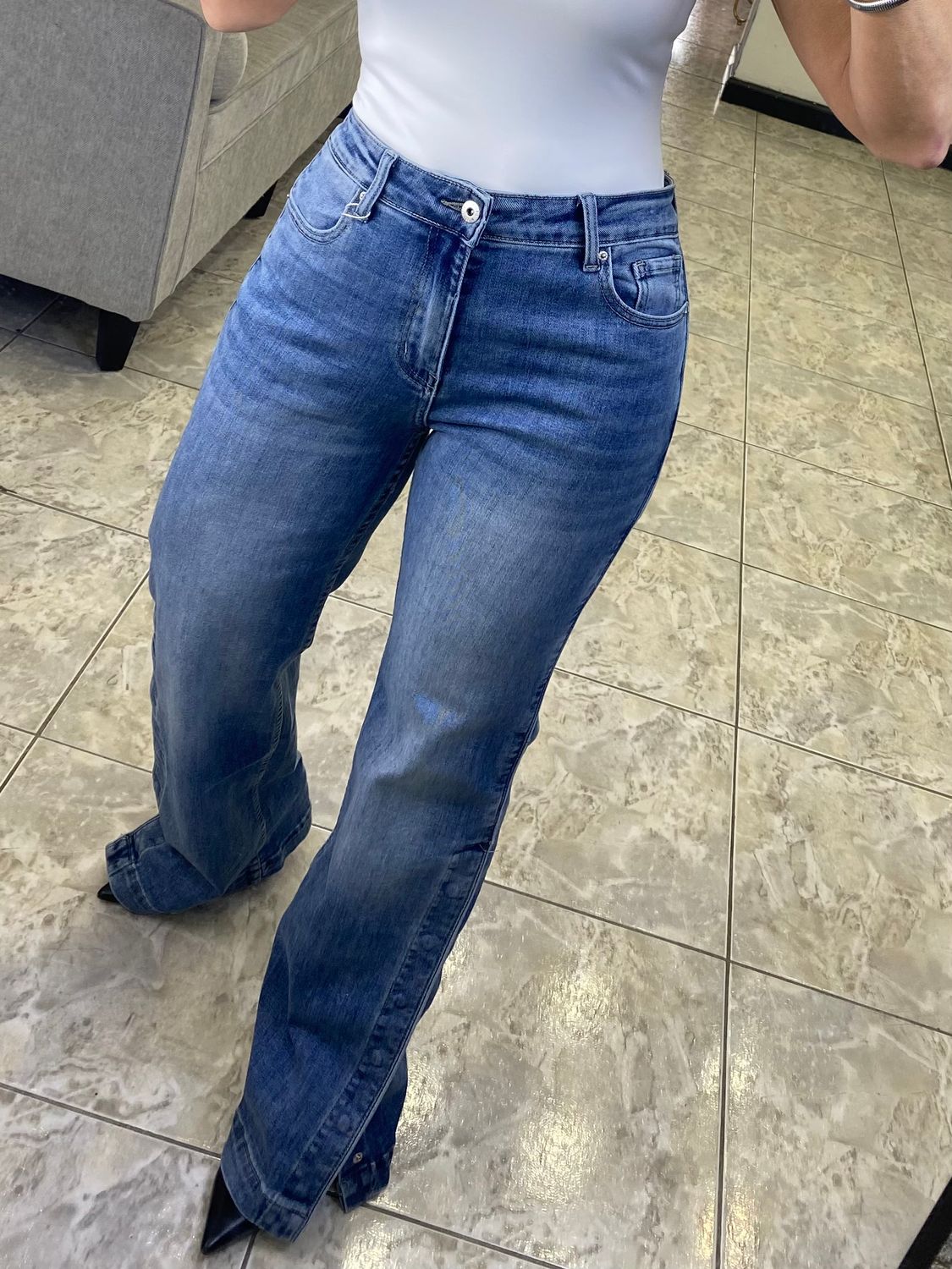 Denim Blue Straight Open Side Leg
