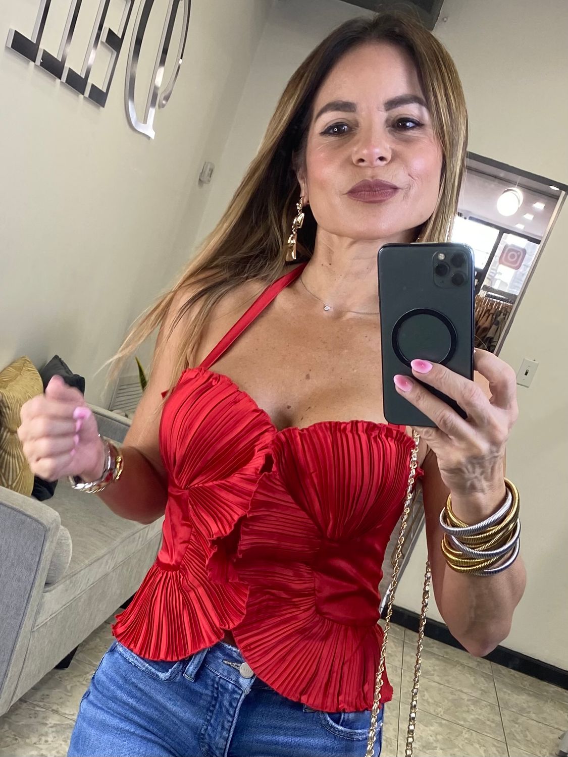 Red Peyton Pleated Top