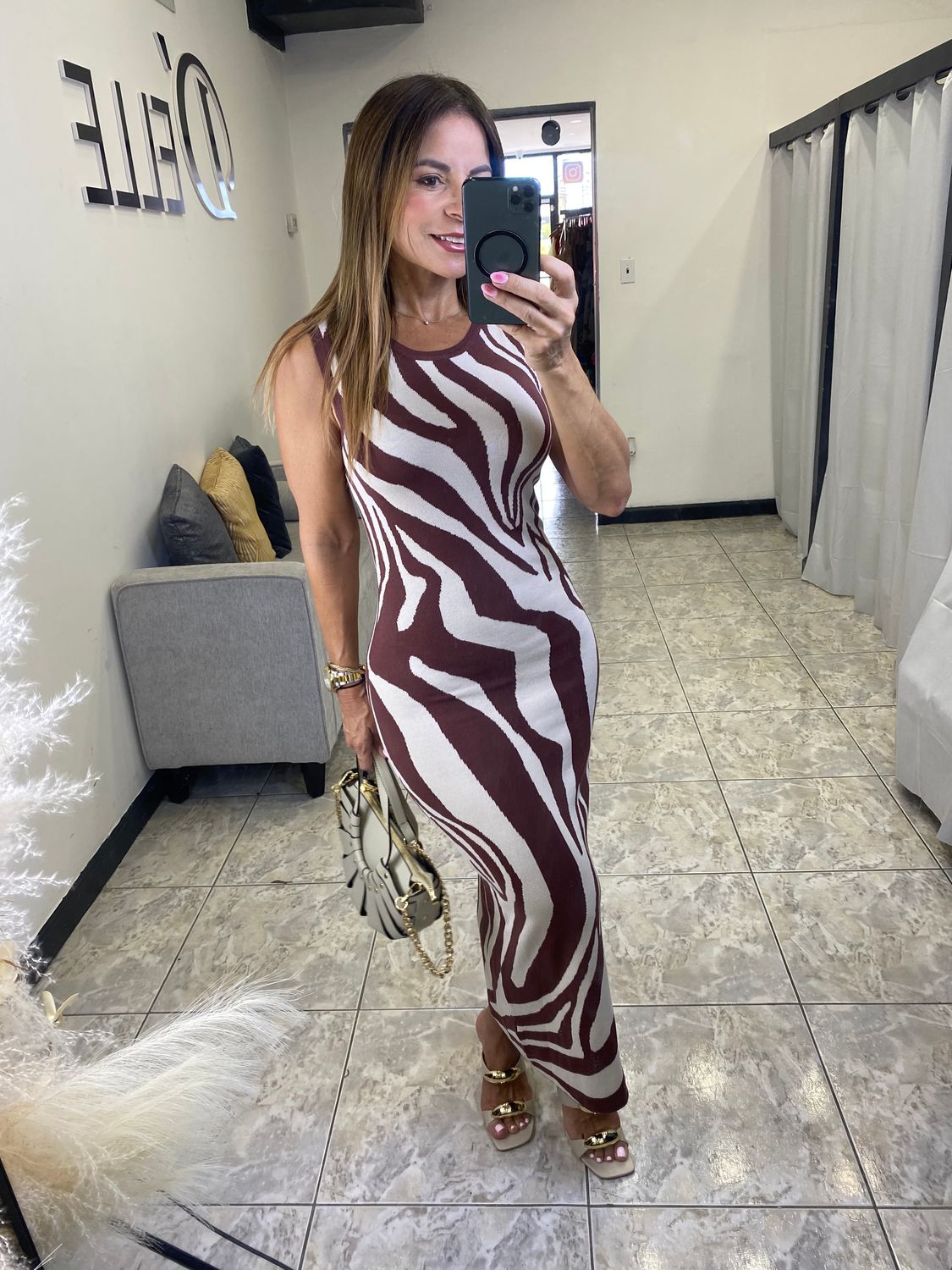 Brown/Taupe Bodycon Midi Dress