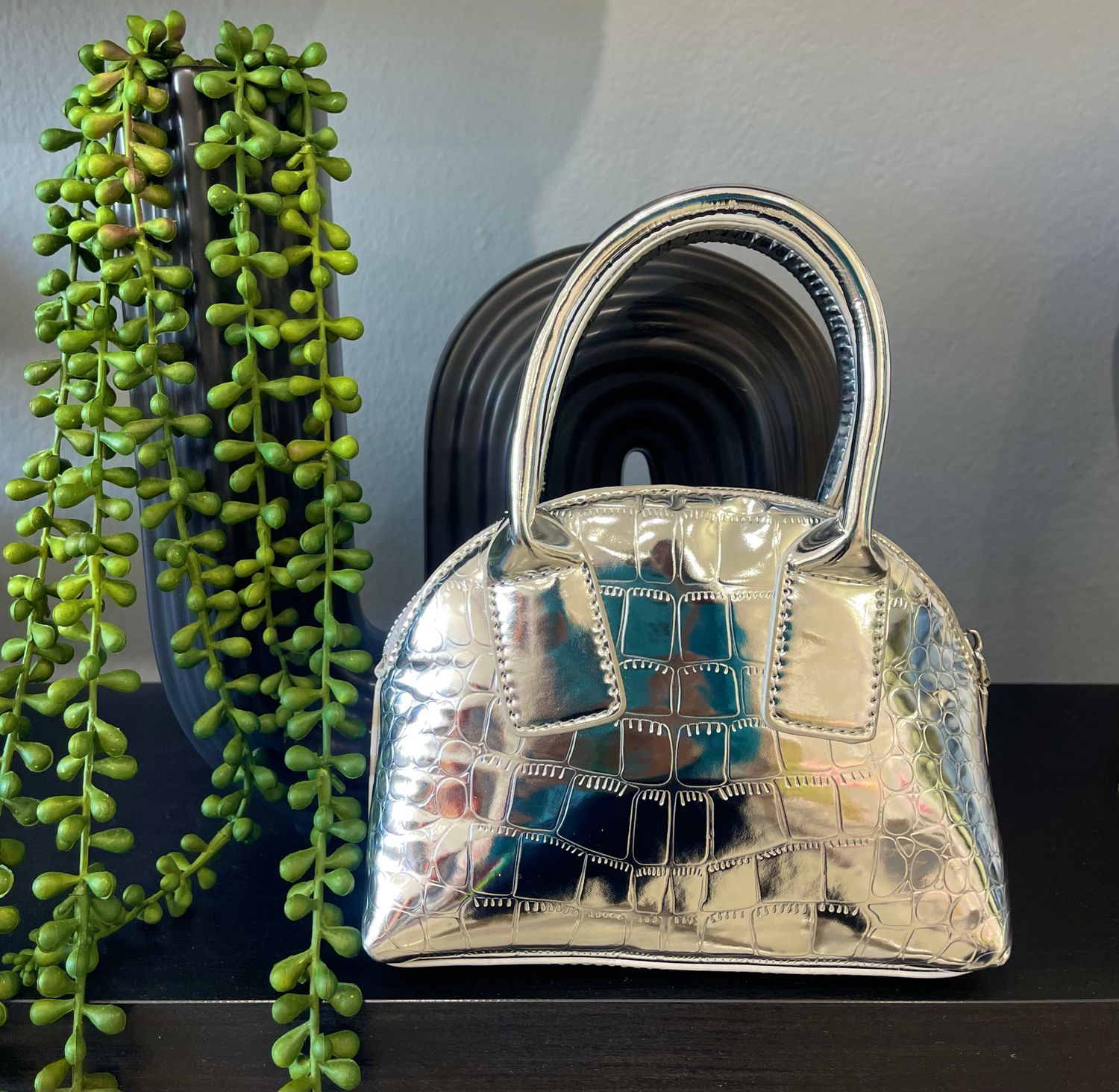 Silver Metallic Crossbody Bag