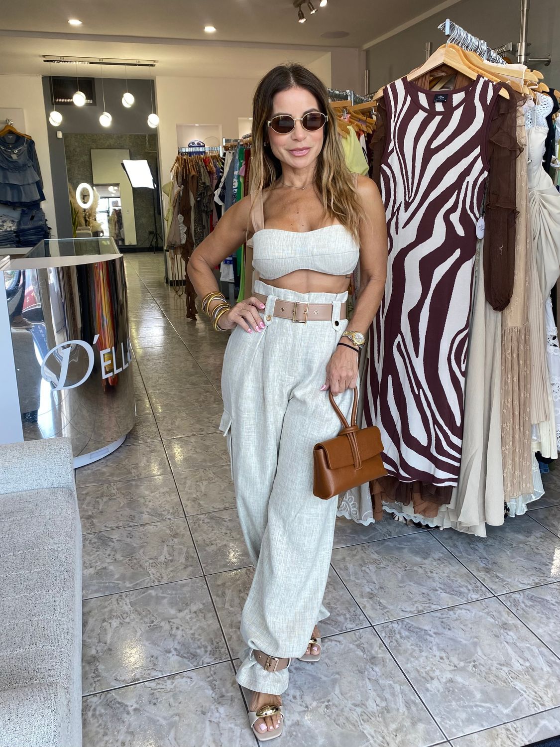 Wheat Safari Cargo Pants And Crop Top Set