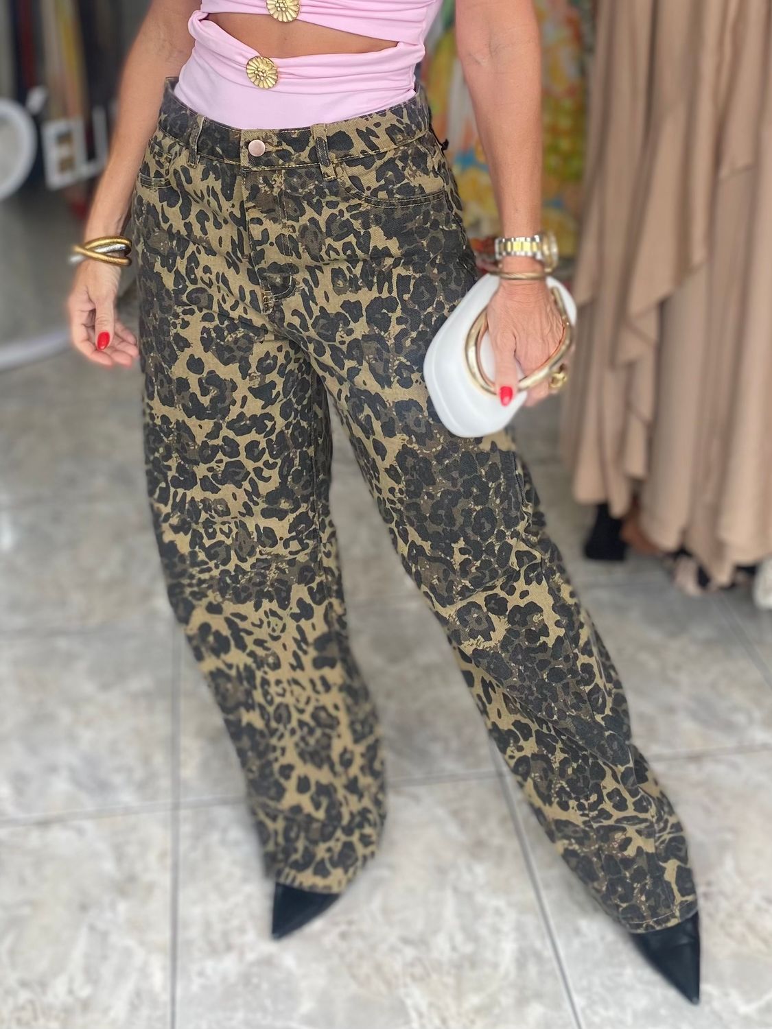 Brown Leopard Barrel Pant