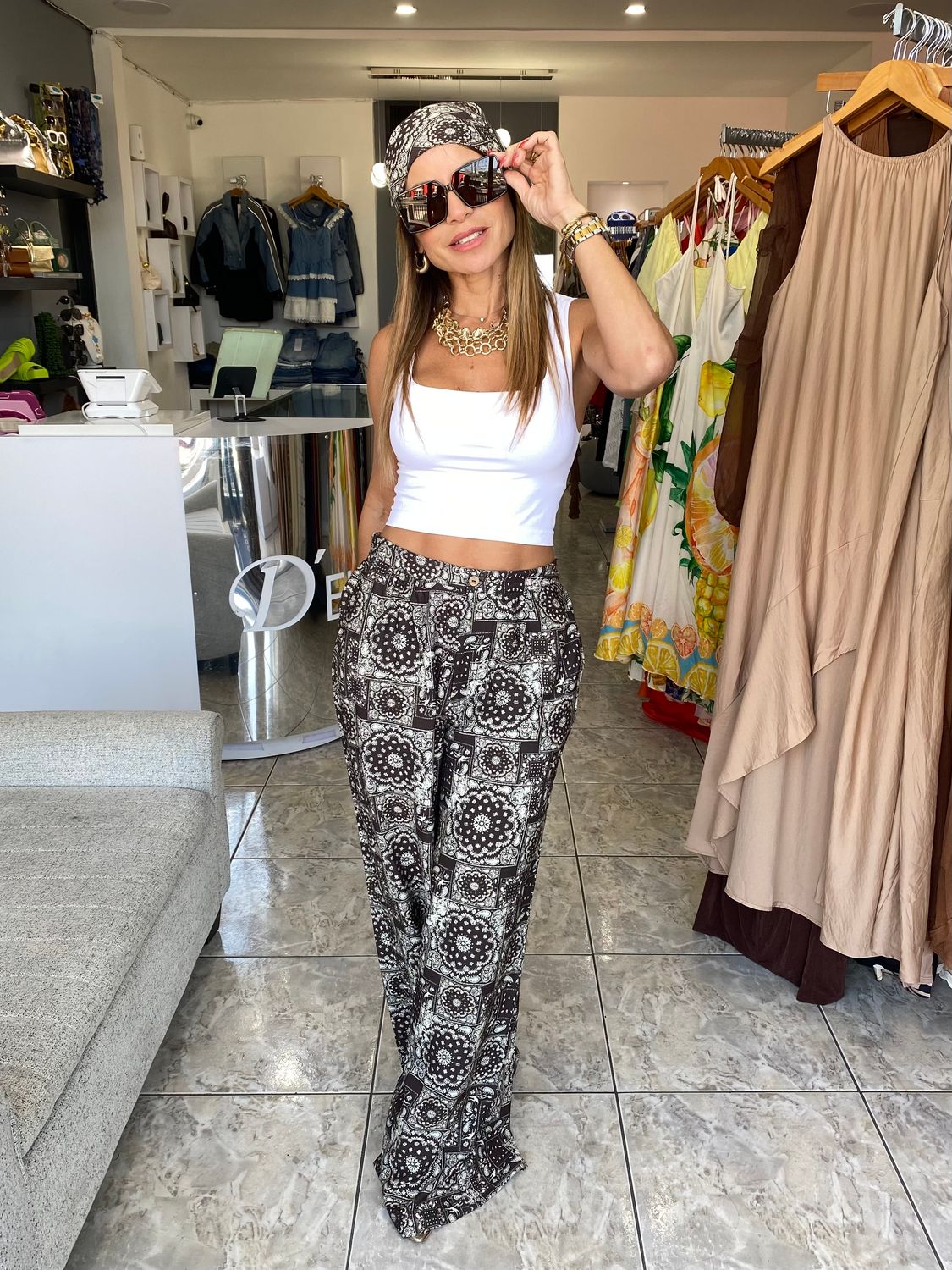 Brown Multi Palazzo Bandana Pant
