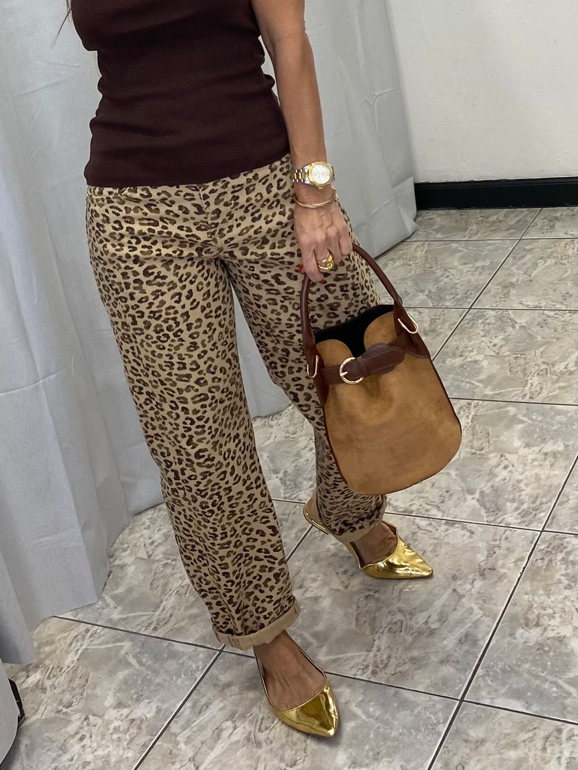 Camel Barrel Leopard Jeans