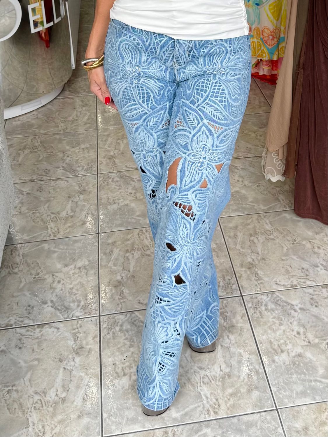 Denim Blue Lace Jean