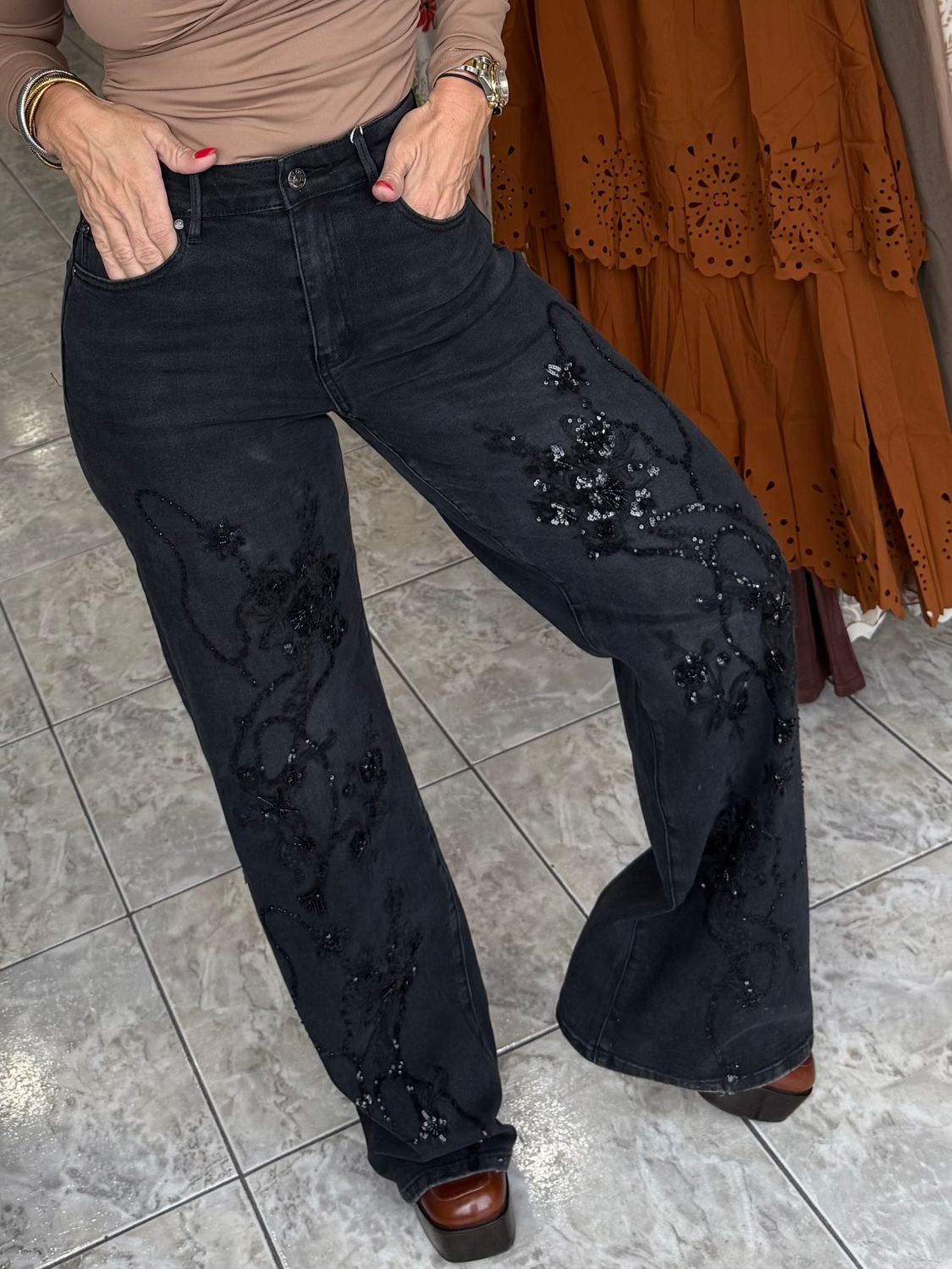 Black Denim Embellished Jeans 