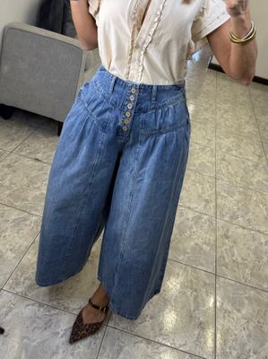 Denim Blue Cropped Cullotes Jeans