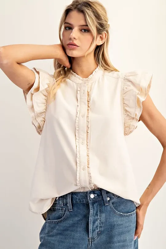 Beige Ruffle Trim Blouse