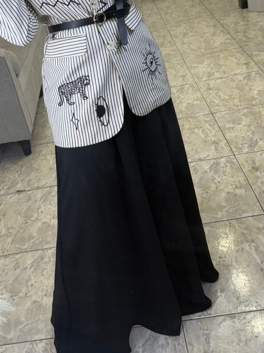Black Elastic Waist Wide Leg Pants