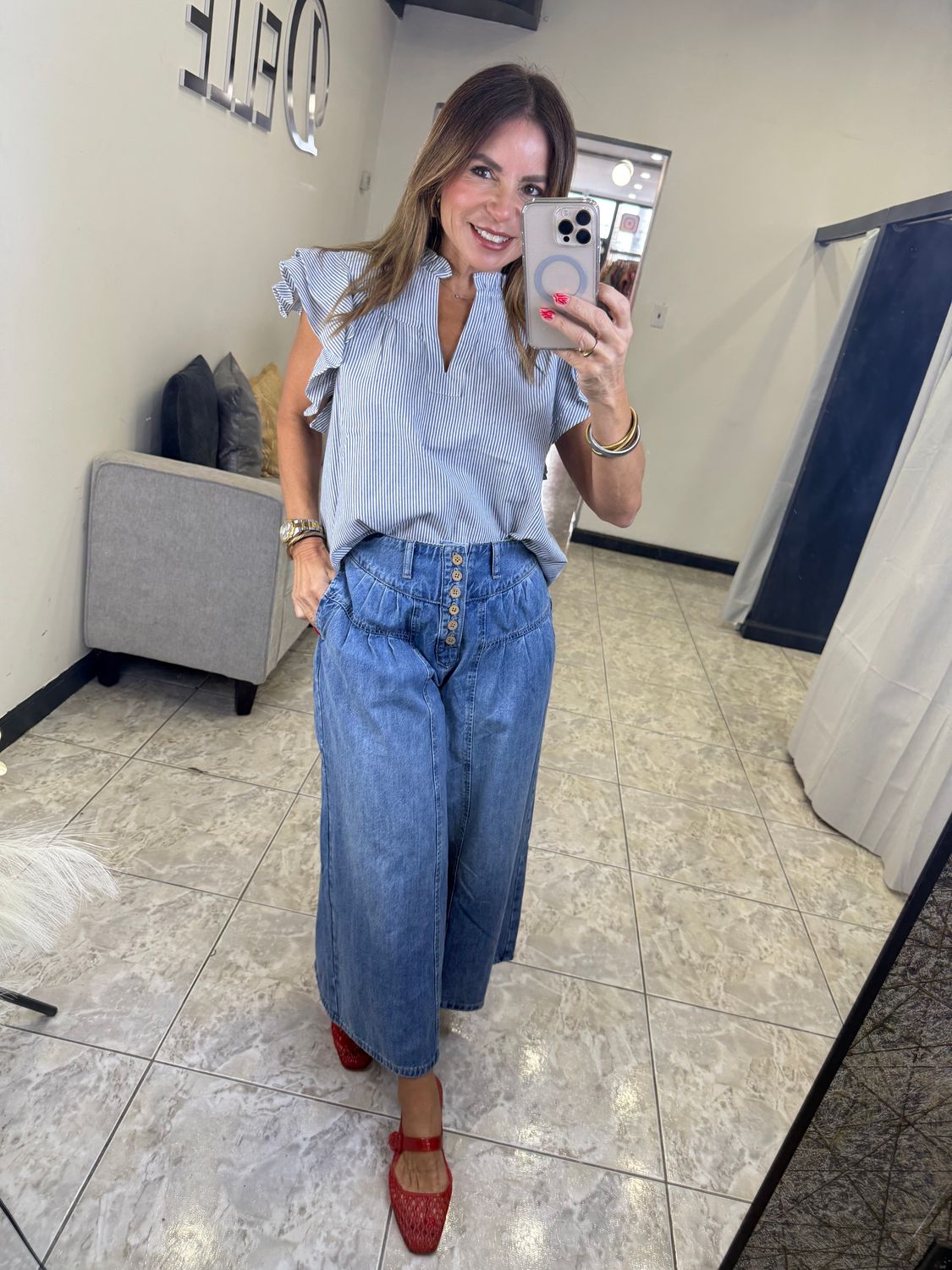 Denim Striped Top