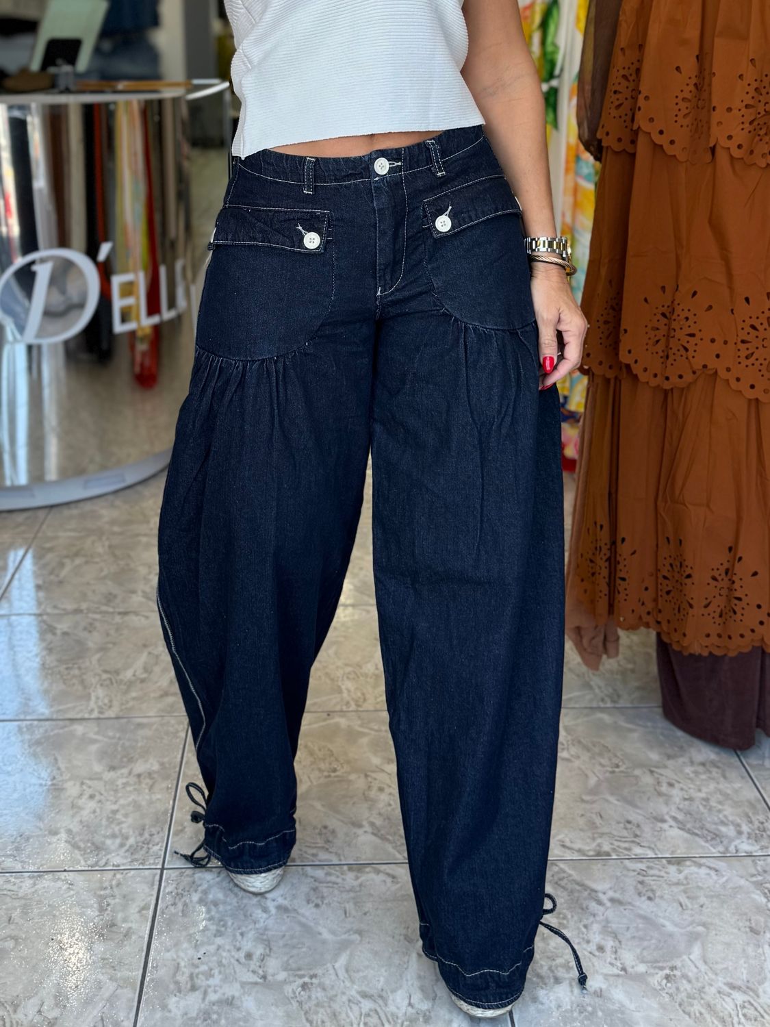 Dark Denim Wide Leg Crop Jeans 