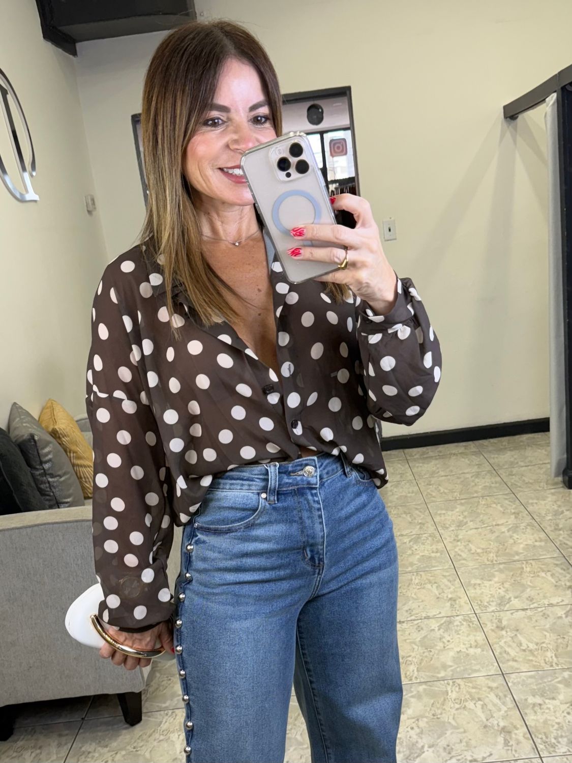 Mocha Polka dots Top