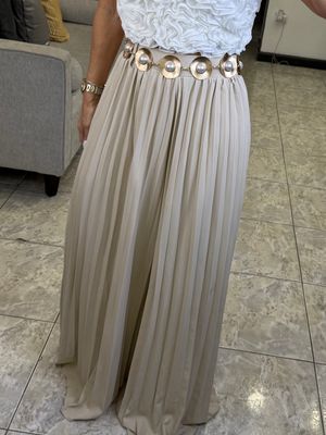 Beige Or Rust With Belt Pleated Palazzo Pants