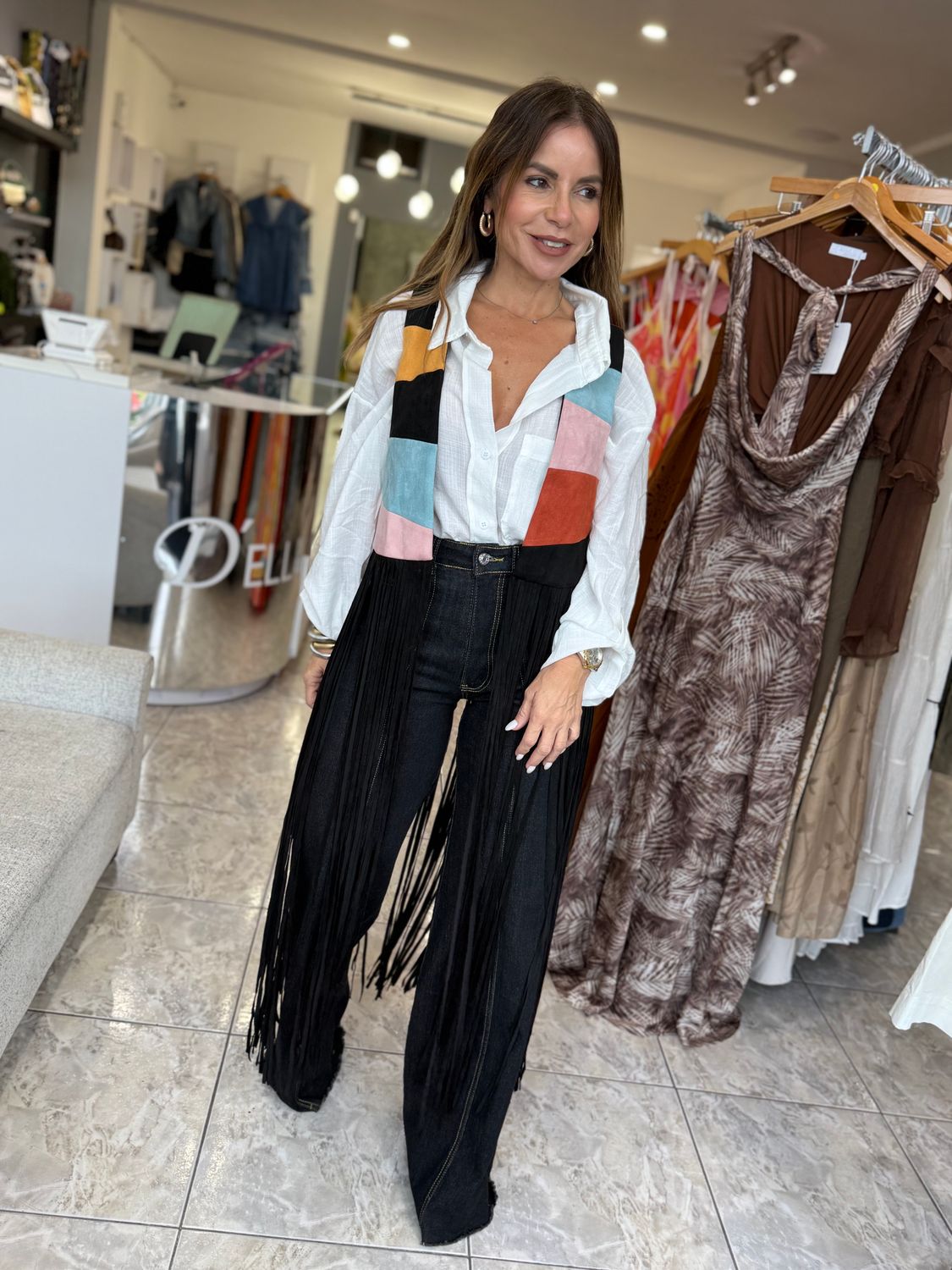Black Color Block Suede Vest