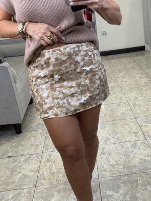 Taupe Sequins Mini Skirt