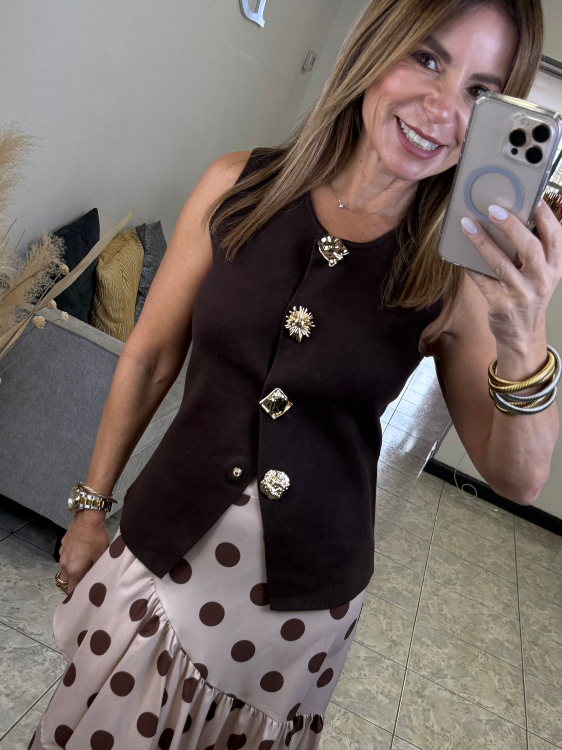 Mocha Gold buttons Top