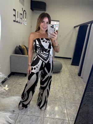 Brown Strapless Crop Top And Pants Set