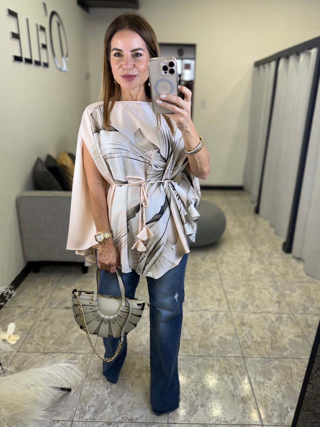 Ivory Multi Satin Tunic Top