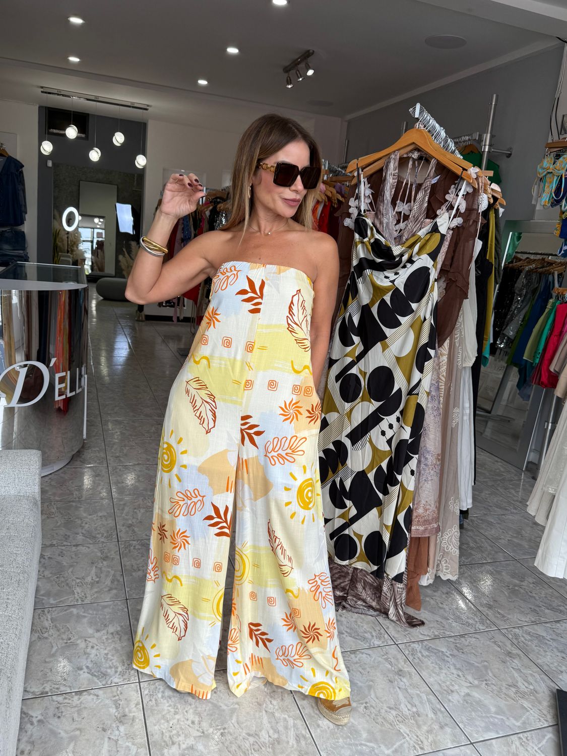 Yellow Multi Wide Leg Jumpsuit 
