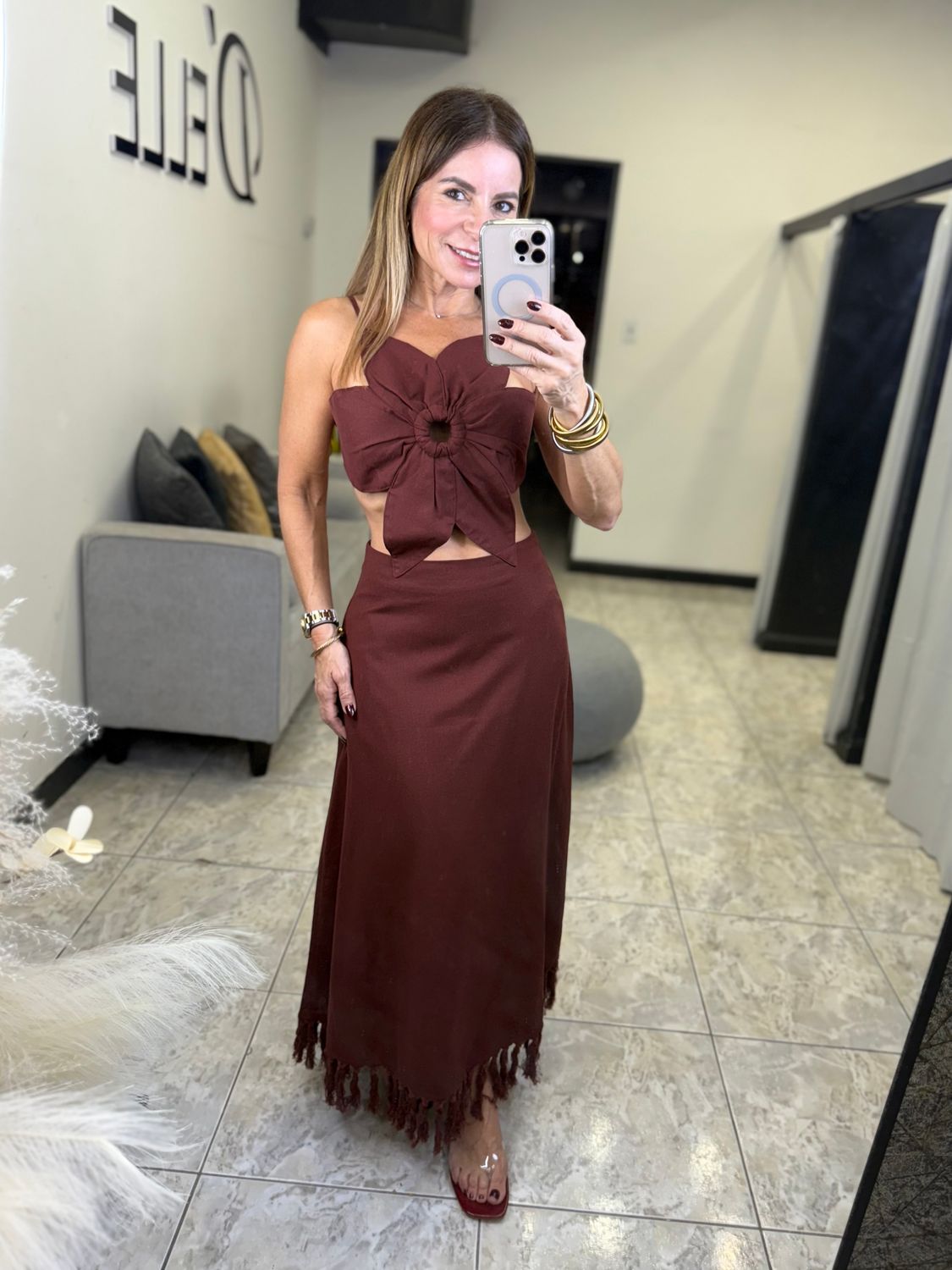 Burgundy Flower Details Dress 