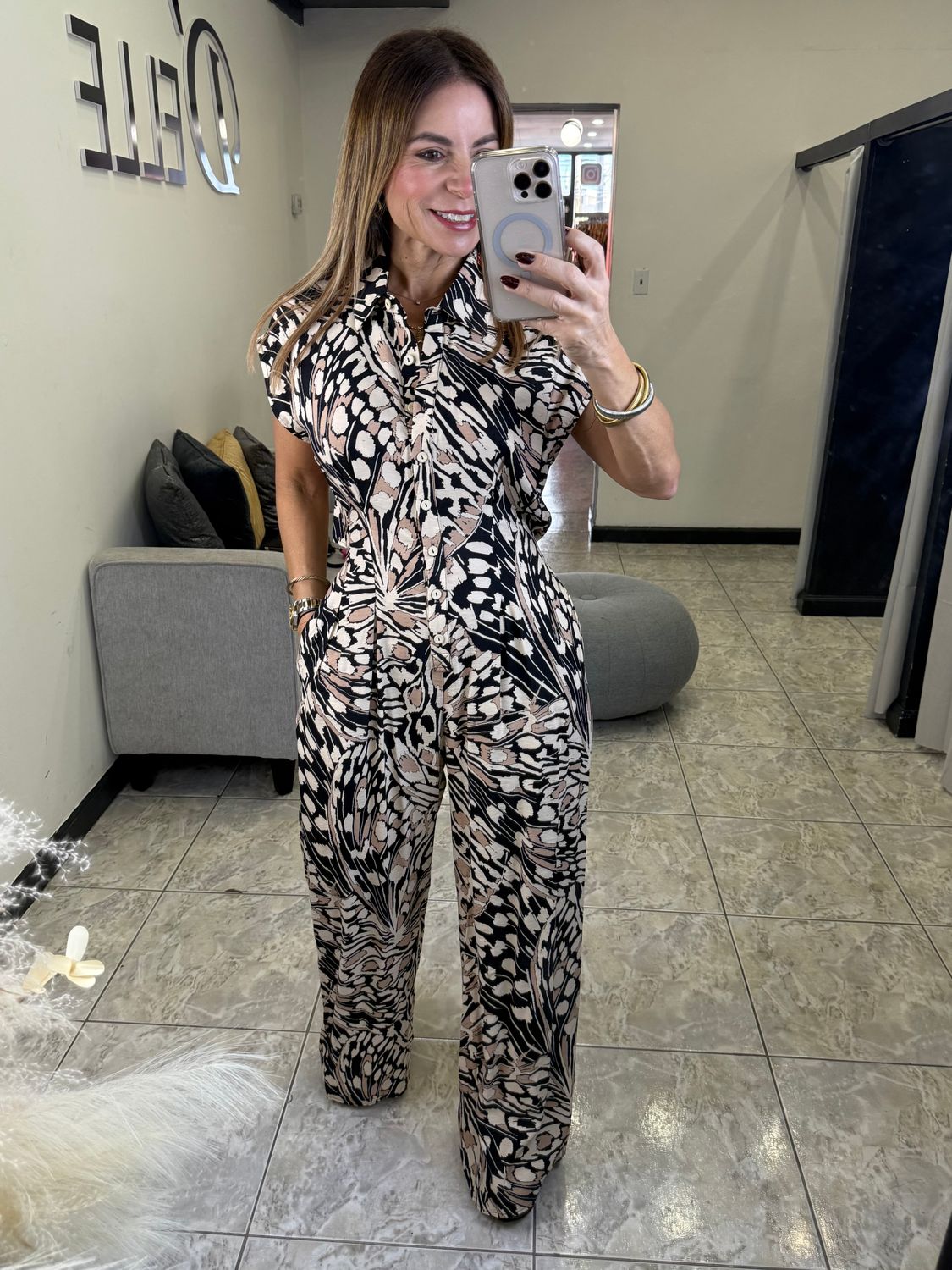 Black Printed Cut Out Back Jumpsuit 
