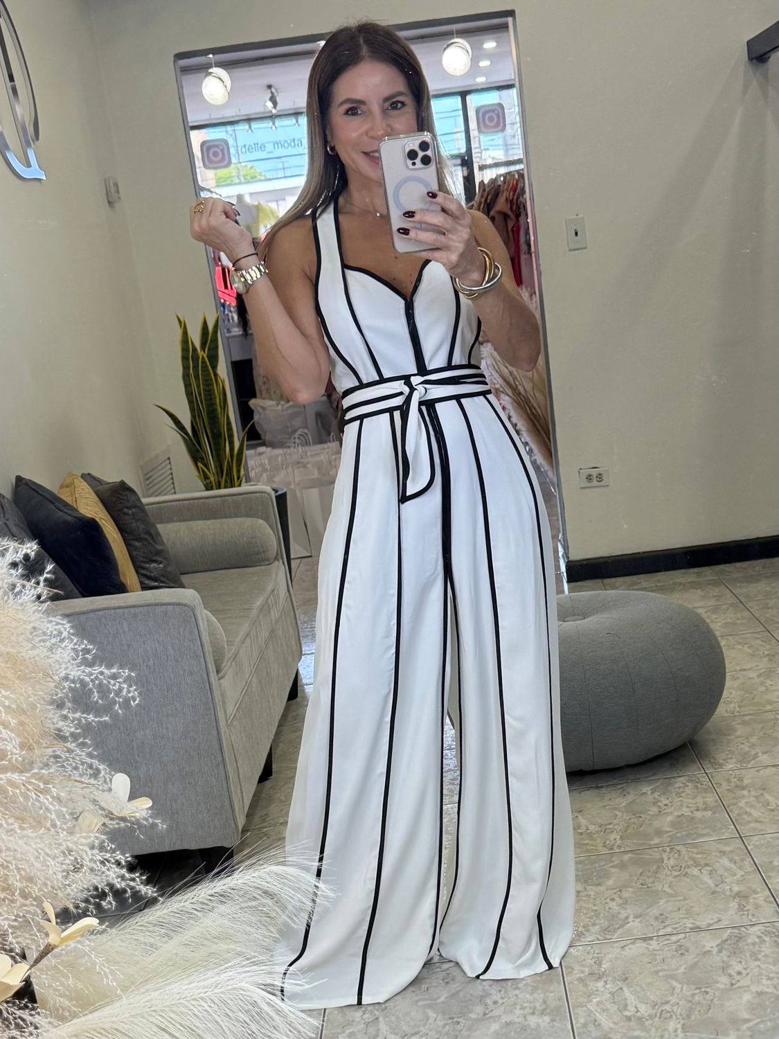 White/Black Contrasting Halter Jumpsuit