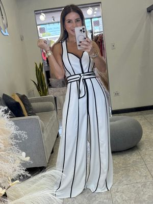 White/Black Contrasting Halter Jumpsuit
